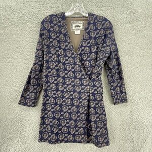 Effie's Heart Blouse Womens M Blue Tunic Long Sleeve V-Neck Stretch Cotton Knit